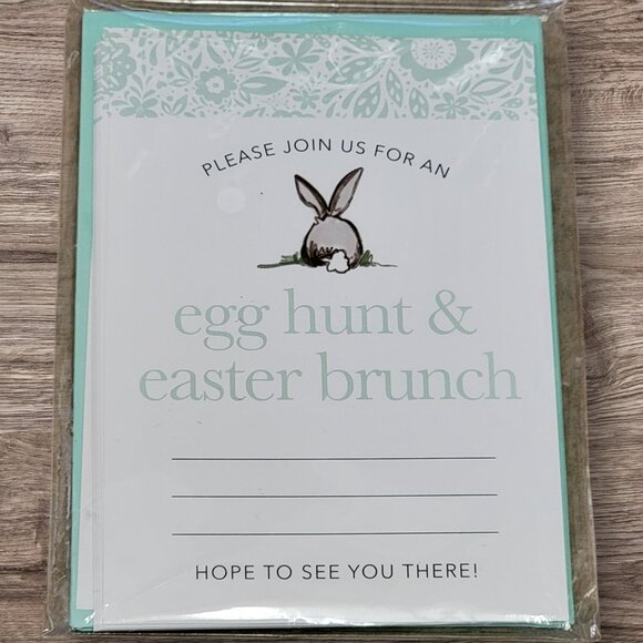 Easter Egg Hunt & Brunch Invitations‎ & Envelopes 8 Ct Bunny Green Cream Holiday - Picture 2 of 4